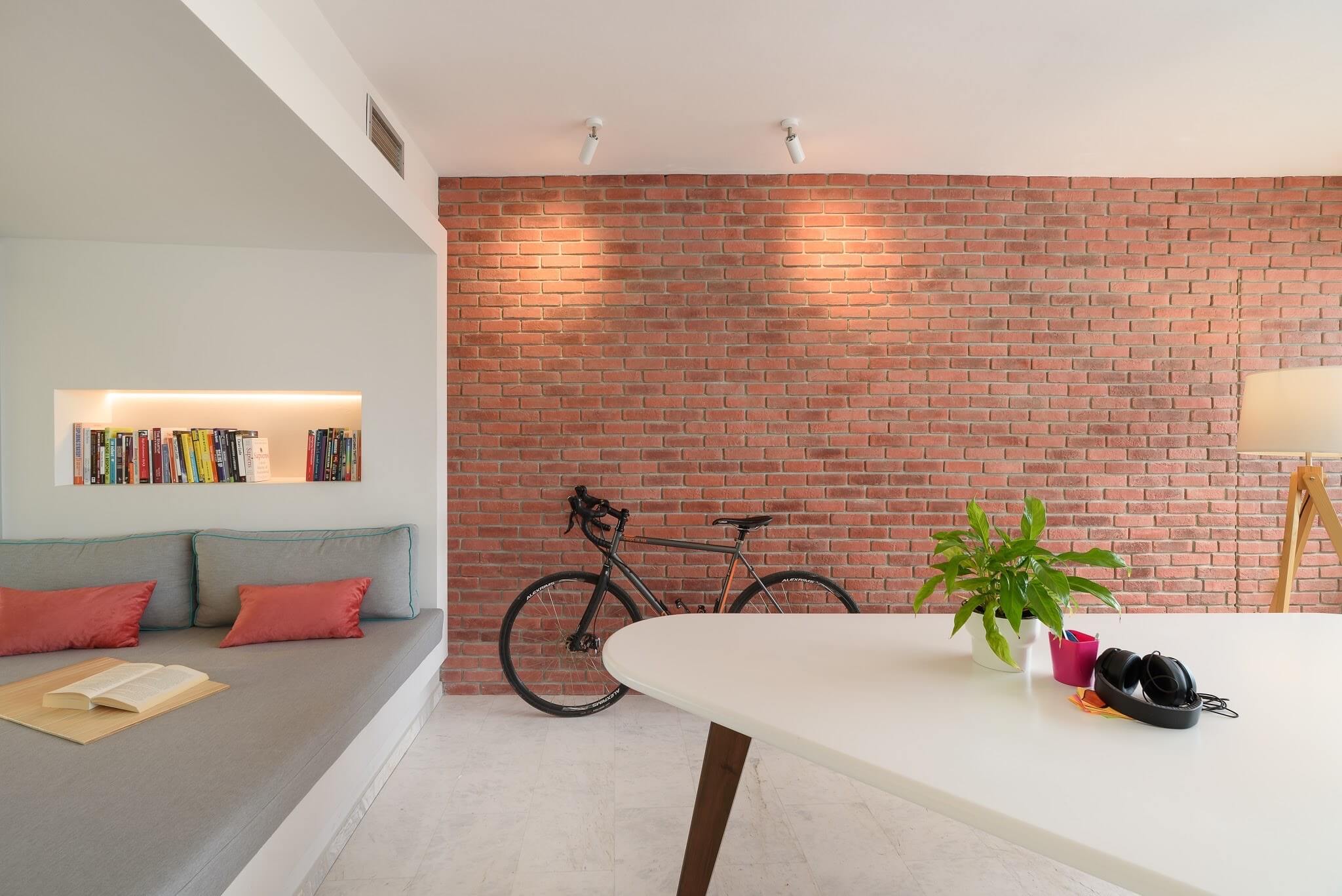 bicycle on the wall of the office